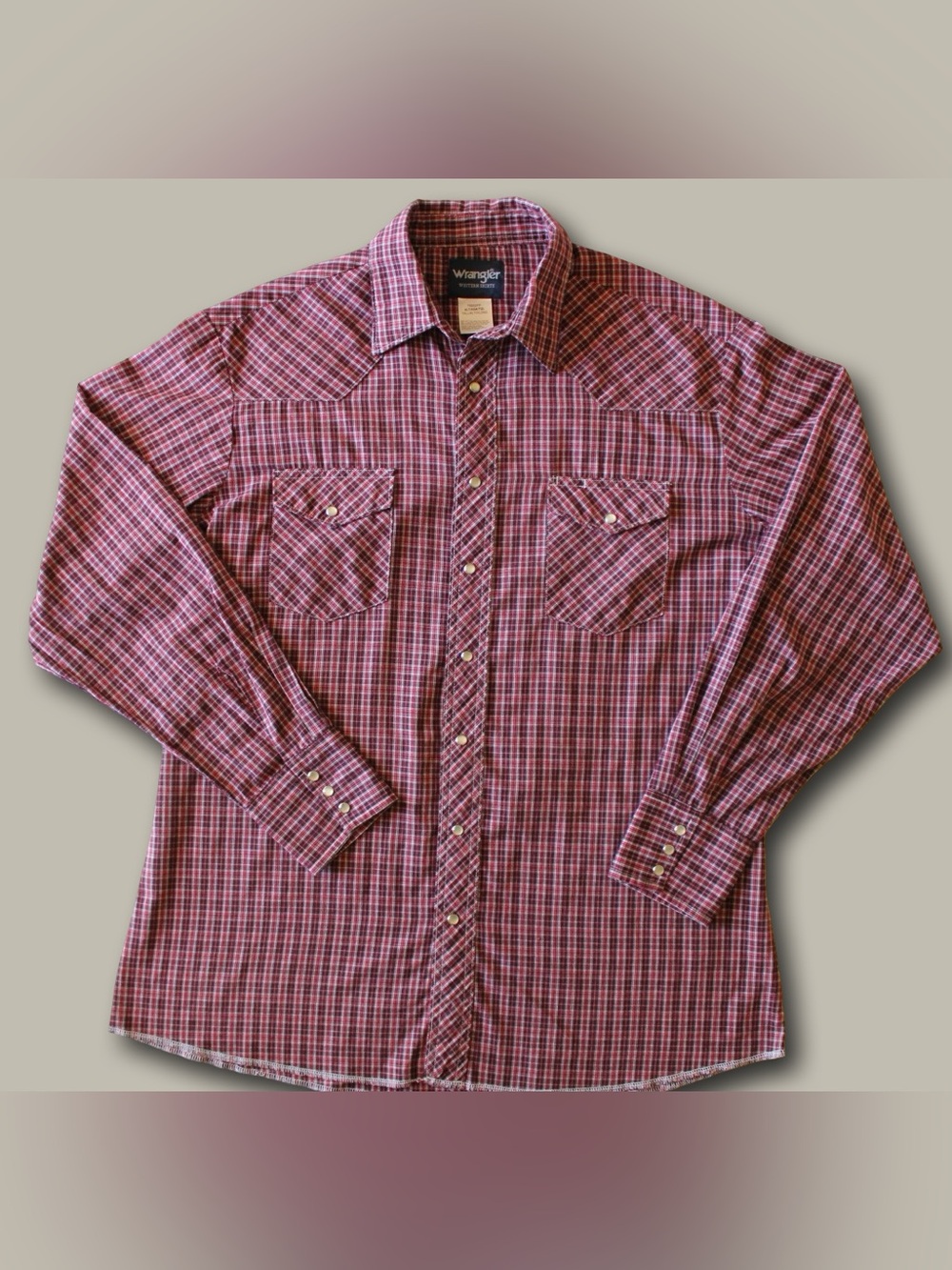 Wrangler Western Shirt Mens XLT Tall Red Plaid Pearl Snap Long Sleeve Cowboy